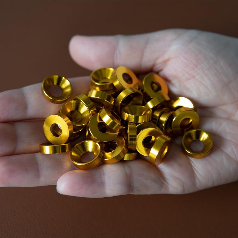 Lagefefe [40PCS] M6 Finishing Countersunk Washers, Anodized Aluminum Alloy, Head Washers Gaskets Cup Shim for Screw RC/Car/Motorcycle/Mechanical Accessories Parts, Golden Color - Image 2